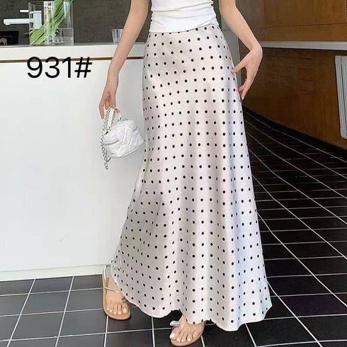 Polka Dot Print A-Line Satin Skirts